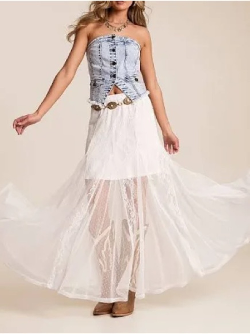 gimmicks by BKE White Crochet Lace Maxi Skirt